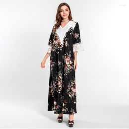 Ethnic Clothing ICCLEK Summer Flower Lace Black Vintage Dubai Abaya For Women 2023 Kaftan Woman Moroccan Robe Femme Musulmans