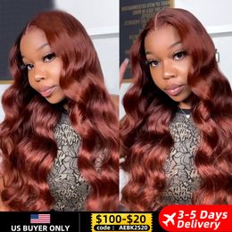Reddish Brown Colored Human Hair Wigs Brazilian Body Wave 13x4 HD Lace Front Human Hair Frontal Wigs for Black Women
