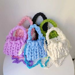 Rope Crochet Bag Handmade Acrylic Chain Women Underarm Bag Designer Knitting Crossbody Bags for Women Woven Chunky Knit Purse