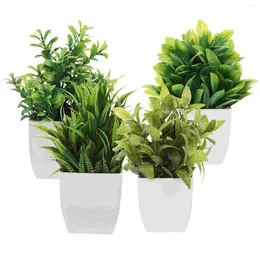 Decorative Flowers 4 Pcs False Green Leaves Artificial Table Desk Houseplants Live Indoor Flower Potationationsations For Plastic Decors