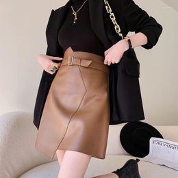 Skirts Women Real PU Leather Skirt High Waist A-line Short Office Ladies Work Wear Solid Sexy Party Mini T778