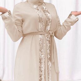 Ethnic Clothing Dubai Abaya Turkish Sequins Robe Ramadan Eid Muslim Women Plain Long Dress Arabia Clothes Islamic Female Caftan Musulman