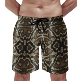 Men's Shorts Summer Board Snakeskin Print Sports Fitness Grey Brown Design Beach Short Pants Casual Quick Dry Trunks Large Size