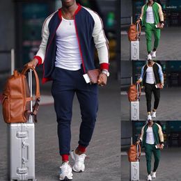 Men's Tracksuits 2023 Youth Fashion Stand Collar Zipper Cardigan Suit Retro Colour Matching Casual Sports Premium