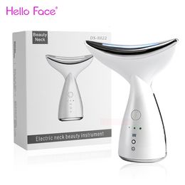 Face Massager Hello Face Neck Beauty Device Neck Massage LED Pon Therapy Ion Introduction Skin Tighten Reduce Double Chin Skin Care Tools 230826