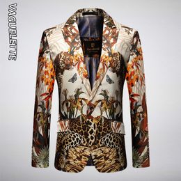 Men's Suits Blazers VAGUELETTE Leopard Pattern Jungle Printed Stylish Blazer Men Fashion Novelty Slim Fit Stage Wear For Singers Party Jacket Coat 230826