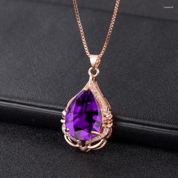 Chains 14K Rose Gold Colour 45cm Necklace Pendant For Women Bohemia Necklaces Natural Amethyst Bijoux Femme Naszyjnik