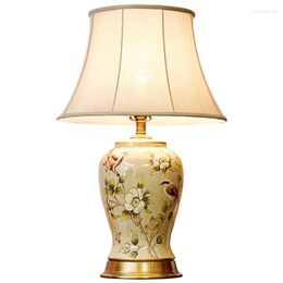 Table Lamps Extra Large European Style Villa Living Room Lamp Bedside Copper Hand Drawn Flowers And Birds Ceramic