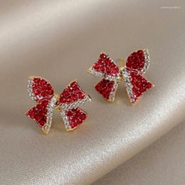 Stud Earrings 2023 Style Gold Plated Red Bow Earring Fashion Women CZ Crystal Jewelry Charm Bohemia Trend Party Gift