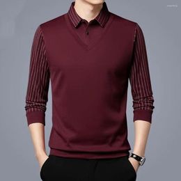 Men's Polos Business Casual Thin Slim Men Polo Shirt Spring Autumn Button Lapel Striped Long Sleeve 2023 Fashion Korean Clothing Tops