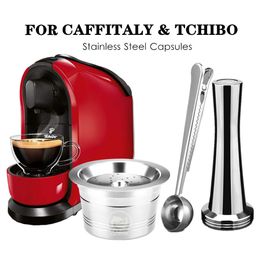 Coffee Philtres For Caffitaly Tchibo Cafissimo ALDI Expressi Refillable Kfee Capsule Pod Stainless Steel Cafeteira Tamper Spoon 230826