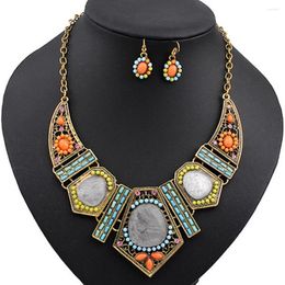 Necklace Earrings Set 3pcs/set Women Jewellery Boho Colourful Hollow Statement Chain Choker Hook