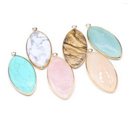 Charms 2 PCS Natural Semi-Precious Stones Oval Pendant In Random Colour Delicate Shape For DIY Jewellery Making Handmade Earring Necklace