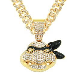 Hip Hop Men Rapper diamond pendant necklace shiny Cartoon turtle round pendant zircon jewelry night club accessory Sweater Collarbone Cuban chain 1821