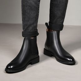 Boots Spring Winter Elegant Chelsea Genuine Leather Men Shoes Slipon Dress Formal Mens for 230826