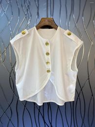 Women's Vests 2023 Summer Design Sense Waist Slit Front Short Back Long Exposed Gold Buckle Epaulette Vest E16