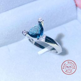 Cluster Rings Simple Soild Silver Color Triangle Blue Micro Pave Zircon Finger For Women Wedding Gift Jewelry Anillos Mujer