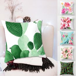 Pillow Cactus Decorative Throw Pillows Tropical Plants Printed Cotton Linen Cover Home Decor 45 45cm Floral Pillowcase