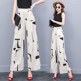 Women's Pants High Waist Women 2023 Summer Chiffon Print Long Trousers Drape Bottoms Elegant Wide Leg Femme OS047