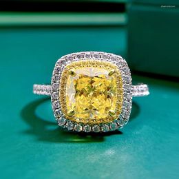 Cluster Rings 8 Fat Square Yellow Diamond High Carbon S925 Silver Ring Foreign Trade Europe And America Cross Border Platinum