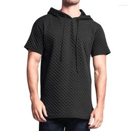 Men's Sweaters 2023 Style Mens Brand Gym Clothing Bodybuilding Waffle Short Sleeve Hooded Vest Fitness Pullover Workout Sportswear Tops Mal