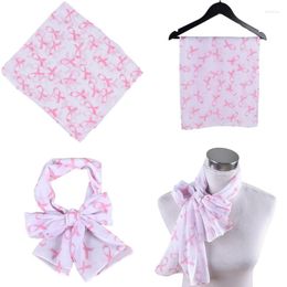 Scarves Pink Ribbon Print Woman Sheer Scarf For Spring Summer Outdoor Sunproof