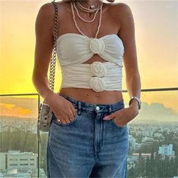 Women's Tanks Puloru 3D Flower Tube Tops Chic Summer Solid Colour Sleeveless Cutout Strapless Crop Fashion Backless Bandeau