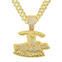 Hip Hop Men Rapper diamond pendant necklace shiny Irregular symbol pendant zircon Jewellery night club accessory Sweater Collarbone Cuban chain 1819