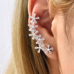 Backs Earrings JF 2023 Original Design T-shaped Zircon AB Snowflake Ear Clip High-end Luxury Stud Bone Integrated Row