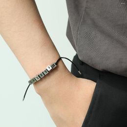 Charm Bracelets Men's Bead Hand Strap Alloy Square Letter Bracelet Black Simple
