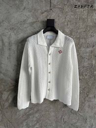 Men's Dress Shirts ZXDFTR 2023SS Fall Men White Wave Pattern Knitted Long Sleeve Sweater Shirt 230826