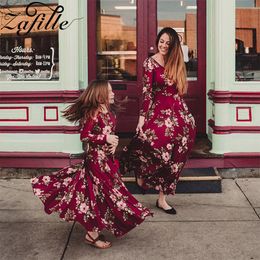 Family Matching Outfits ZAFILLE Wine Red Mother and daughter dress Floral Long Mommy me clothes Look Mom And Party Costume 230826