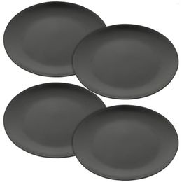 Dinnerware Sets 4 Pcs Black Melamine Plate Flat Bottom Dish Lunch Plastic Serving Platter Picnic Outdoor Dinning Salad Round Grilling Cheese