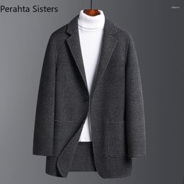 Men's Suits Brand Top Quality Double-sided Woollen Trench Coat Men Autumn Winter Grey Houndstooth Business Wool Overcoat Luxury Clothes