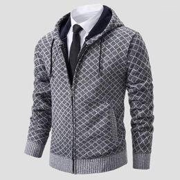 Men's Jackets Autumn Winter Men Cardigan Knitted Sweatercoat Fashion Plaid Stand Collar Mens Casual Knit Outerwear Coat Man