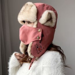 Beanie/Skull Caps HT2876 Russian Hat Thick Warm Women Winter Hat Ladies Earflap Trapper Snow Ski Cap Female Mask Ushanka Fur Hat Women Bomber Hat 230826