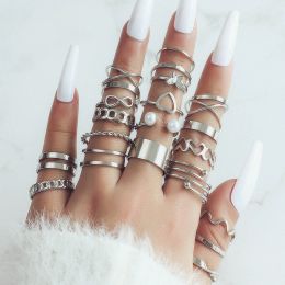 22/pcs Women's Ring Mix and Match Round Geometric Ring Gold Silver Smooth Butterfly Line Jewellery Ring Wholesale Store Sales