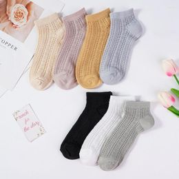 Women Socks 2 Pairs For Summer Thin Mesh Boat Shallow Mouth Solid Colour Hollow Cotton Casual Short Tube Breathable