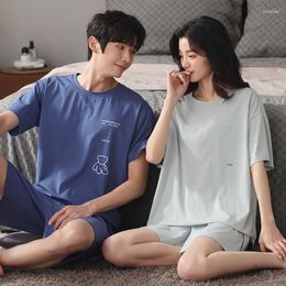 Men's Sleepwear 2023 Couples Cotton Pyjamas Sets Women Men Short Sleeve Shorts Pyjamas Cartoon Home Clothing Korean Lovers Homewear