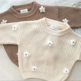 풀오버 출생 아기 소녀 겨울 꽃 스웨터 옷 가을 출생 유아 옷 니트 아이 스웨터 230826