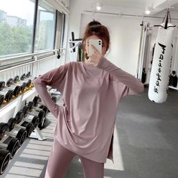 Active Shirts Sports Top Women's Yoga Clothes Long-sleeved Elastic Loose Net Red Fitness Running Blouse Quick-drying T-shirt