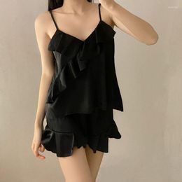 Women's Sleepwear Home Suit For Women Ice Silk Pyjamas Sexy V-Neck Pyjamas Set Female Elegant Sleeveless Top And Shorts Lingerie Pjs