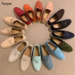 Dress Shoes Suede Loafers Women Summer Walk Beige Genuine Leather Slip On Flats Round Toe Soft Ballet Casual 42 43 230826