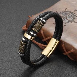 Charm Bracelets Vintage Leather Bracelet Men Braided With Stainless Steel Magnetic Clasp Nordic Viking Style Gift Jewellery For