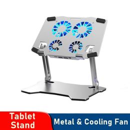 Tablet PC Stands Universal Cooling Tablet Stand Adjustable Aluminium Computer Stand 4 Cooling Fan Portable Laptop Holder For iPad Pro 12.9 10.2 230826