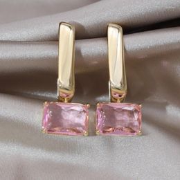Dangle Earrings South Korea Design Fashion Jewellery 14K Gold Plated Square Pendant Glass Elegant Women's Prom Party Accessories