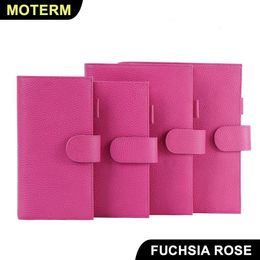 Notepads Moterm Firm Pebbled Grain Leather Fuchsia Rose Colour Genuine Cowhide Planner Rings Notebook Cover Diary Agenda Organiser Journey 230826