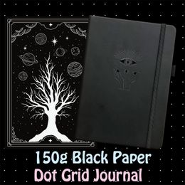 Notepads 150Gsm Black Paper Bullet Dotted Notebook 160 Pages Dot Grid Journal 5*5mm white Dots 230826