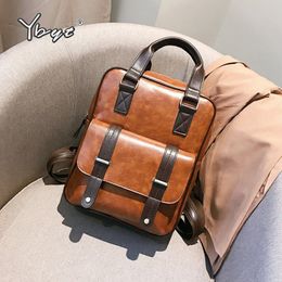 School Bags YBYT vintage PU leather women rucksack anti theft laptop backpack big capacity waterproof travel bag student school backpacks 230826