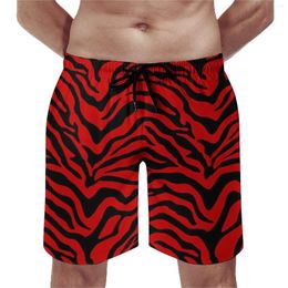 Men's Shorts Black Red Zebra Stripe Board Summer Animal Print Novelty Vintage Beach Short Pants Men Sportswear Fast Dry Trunks